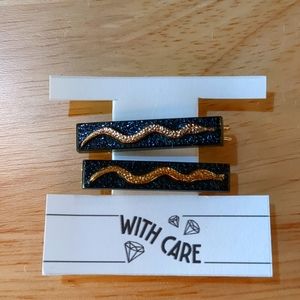 Snake Black and Gold Vintage Barrette Set by With Care NEW in Original Box
